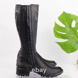 Rocco P. Women's Boot Size 36.5 6 Tall Moto Lug Sole Black Leather Pull On Italy