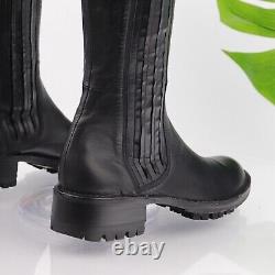 Rocco P. Women's Boot Size 36.5 6 Tall Moto Lug Sole Black Leather Pull On Italy