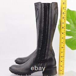 Rocco P. Women's Boot Size 36.5 6 Tall Moto Lug Sole Black Leather Pull On Italy