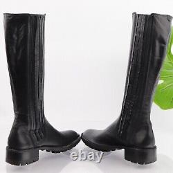 Rocco P. Women's Boot Size 36.5 6 Tall Moto Lug Sole Black Leather Pull On Italy