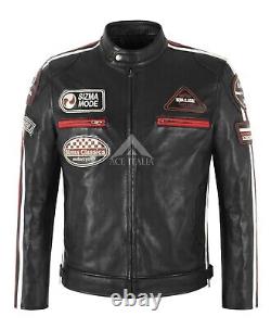 SIZMA Men's Real Leather Jacket Black Classic Vintage Retro Motorcycle Style