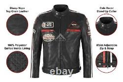 SIZMA Men's Real Leather Jacket Black Classic Vintage Retro Motorcycle Style