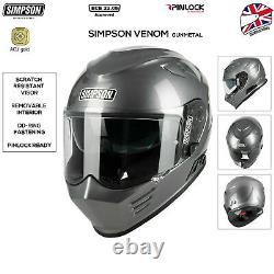 Simpson Venom Gunmetal Full Face Motorcycle Bike Sport Crash Helmet Light Weight