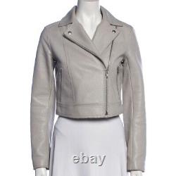 T by Alexander Wang gray pebbled calf leather moto jacket Size 0