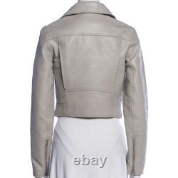 T by Alexander Wang gray pebbled calf leather moto jacket Size 0