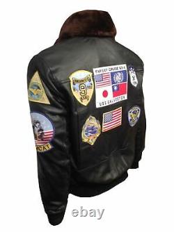 Tom Cruise Top Gun A2 Jet Fighter Bomber Real Leather Jacket Real Fur Brown New