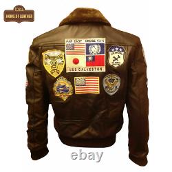 Top Gun Tom Cruise Flight Aviator Cowhide Men's Real Cowhide Leather Jacket New