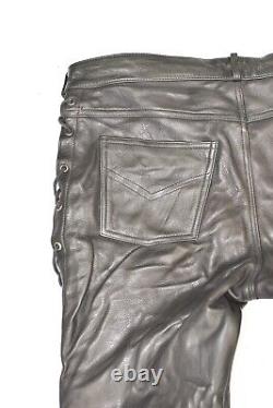 VANUCCI Men's Leather Lace Up Biker Motorcycle Black Trousers Pants Size W38 L35