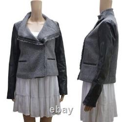 VINCE Gray Tweed & Black Lamb Leather Jacket M