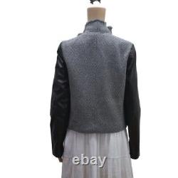 VINCE Gray Tweed & Black Lamb Leather Jacket M