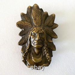 Vintage 1974 Brass Native American Style Indian Head Bergamot Brass Works Buckle