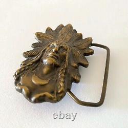 Vintage 1974 Brass Native American Style Indian Head Bergamot Brass Works Buckle