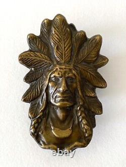 Vintage 1974 Brass Native American Style Indian Head Bergamot Brass Works Buckle