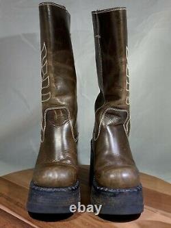Vintage 90s Destroy Chunky Platform Boots Brown Leather US 7 EU 37