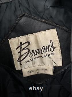 Vintage Bermans Leather Motorcycle Biker Racer Jacket Black Womens Sz 16 Tassel