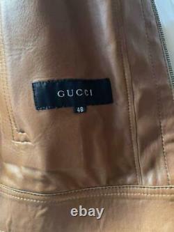 Vintage Gucci GG Monogram Leather Trimming Biker Jacket Size 48 Tom Ford Era