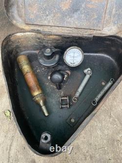 Vintage Motor Cycle Tool Box amp, meter baker light switches brass grease gun