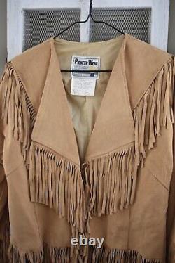 Vintage Pioneer Wear Tan Leather Fringe Western Jacket Size 12