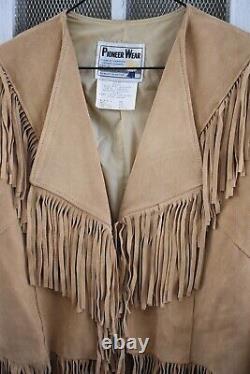 Vintage Pioneer Wear Tan Leather Fringe Western Jacket Size 12