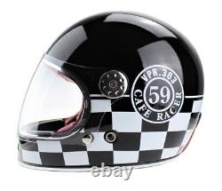 Viper F656 Retro Vintage Fibreglass Full Face Motorcycle Helmet Black White 59