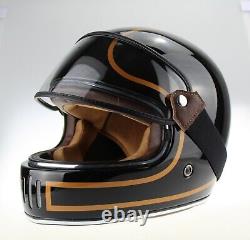 Viper F658 Retro Vintage Fibreglass Black Full Face Motorcycle Helmet Carbine