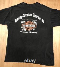 Vtg 90s Harley Davidson 2-Sided T-Shirt XL Flames Twin Cam Tromso Norway