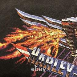 Vtg 90s Harley Davidson 2-Sided T-Shirt XL Flames Twin Cam Tromso Norway