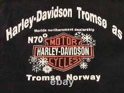 Vtg 90s Harley Davidson 2-Sided T-Shirt XL Flames Twin Cam Tromso Norway