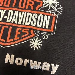 Vtg 90s Harley Davidson 2-Sided T-Shirt XL Flames Twin Cam Tromso Norway