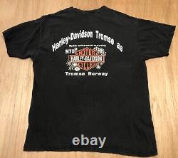 Vtg 90s Harley Davidson 2-Sided T-Shirt XL Flames Twin Cam Tromso Norway