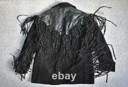 Vtg SCHOTT NYC Black Suede & Leather Western Fringed Jacket Coat Cowboy Short 42