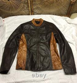 WOMENS XL Azteca Argentina BROWN LEATHER MOTORCYCLE JACKET ZIPPER COAT 27 s4