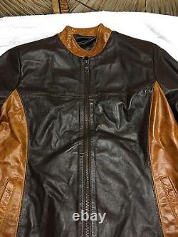 WOMENS XL Azteca Argentina BROWN LEATHER MOTORCYCLE JACKET ZIPPER COAT 27 s4