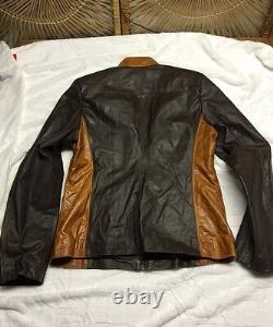 WOMENS XL Azteca Argentina BROWN LEATHER MOTORCYCLE JACKET ZIPPER COAT 27 s4