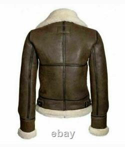 Women Aviator RAF Bomber Fur Shearling Sheepskin Real Leather Jacket