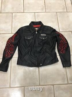 Womens Black Harley Davidson SANTA CRUZ Leather Jacket Elaborate Eagle On Arms L