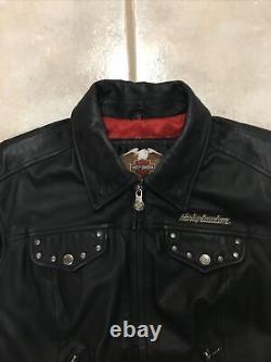 Womens Black Harley Davidson SANTA CRUZ Leather Jacket Elaborate Eagle On Arms L