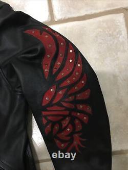 Womens Black Harley Davidson SANTA CRUZ Leather Jacket Elaborate Eagle On Arms L