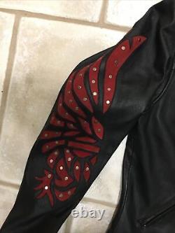 Womens Black Harley Davidson SANTA CRUZ Leather Jacket Elaborate Eagle On Arms L