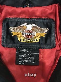 Womens Black Harley Davidson SANTA CRUZ Leather Jacket Elaborate Eagle On Arms L