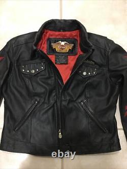 Womens Black Harley Davidson SANTA CRUZ Leather Jacket Elaborate Eagle On Arms L