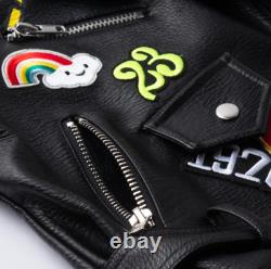 Womens Motorcycle Jacket Fashion Leather Short Coat Zipper Graffiti Printed Slim