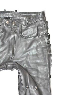 ZME Lace Up Men's Leather Biker Motorcycle Black Trousers Pants Size W32 L29