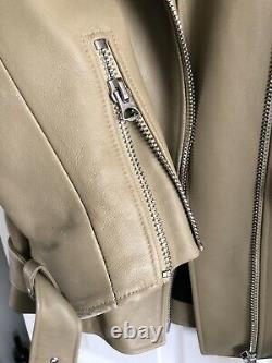 195 $ Acne Studios Myrtle Khaki Moto Veste En Cuir Coat La Garconne 36 S