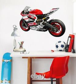 Affiche murale autocollante de papier peint de moto rouge 3D A037 Transport Stickers Muraux Zoe
