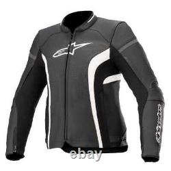 Alpinestars Stella Mesdames Kira V2 Veste de moto en cuir noir et blanc