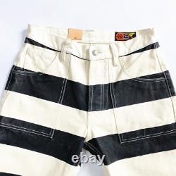 BOB DONG Pantalon de moto à rayures pour prisonniers, pantalon en toile décontracté pour motard jeans