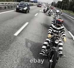 BOB DONG Pantalon de moto à rayures pour prisonniers, pantalon en toile décontracté pour motard jeans