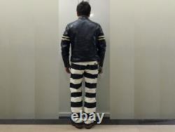 BOB DONG Pantalon de moto à rayures pour prisonniers, pantalon en toile décontracté pour motard jeans