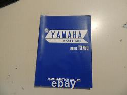 Catalogue de pièces Yamaha TX 750 Manuel de réparation de catalogue de pièces de rechange 10.1972